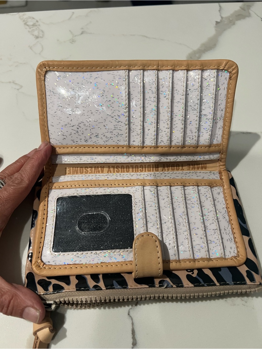 Consuela Leopard Zip Wallet in Blush, Black and Blue-Gray - Picture 3 of 3